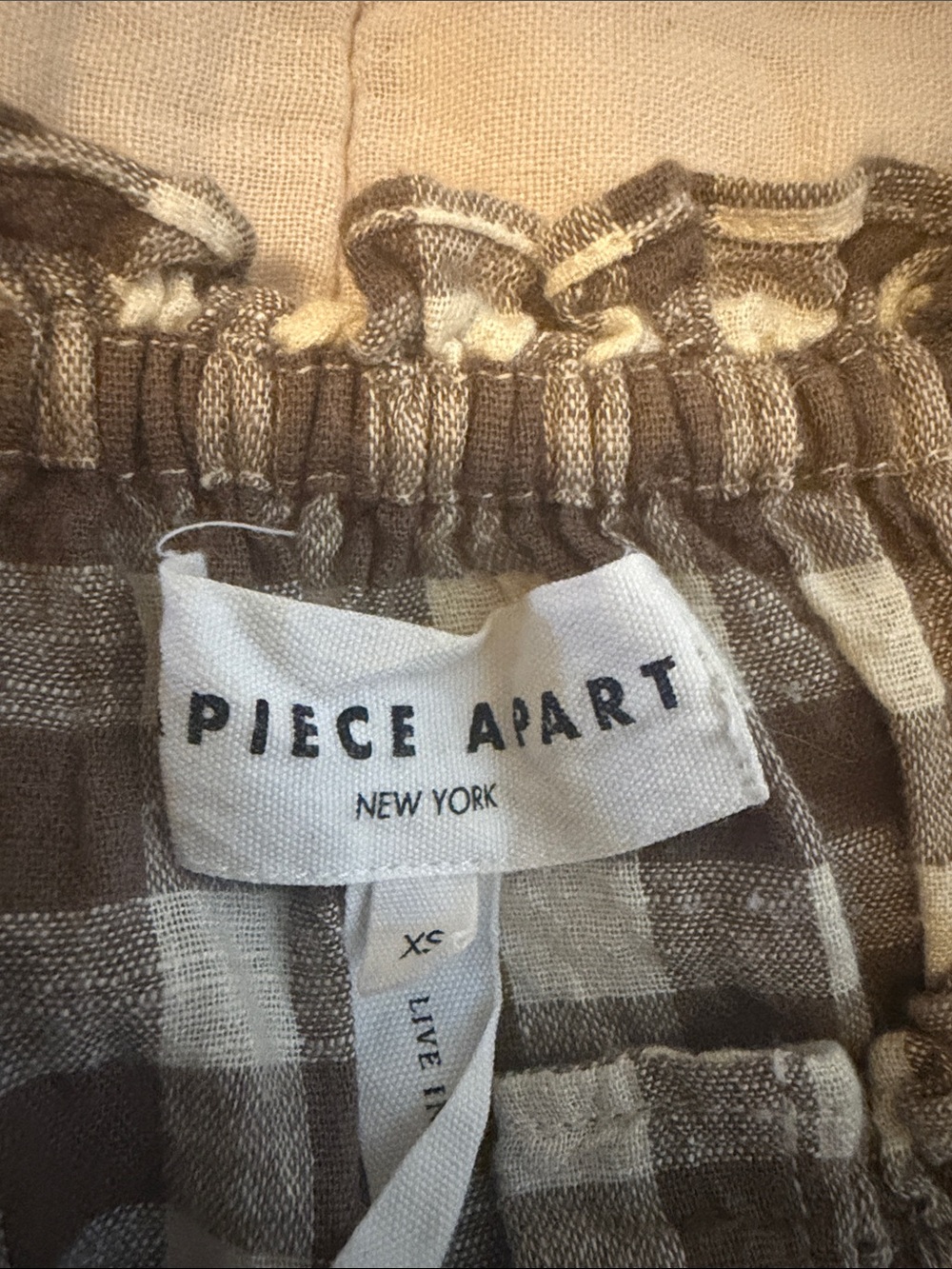 Apiece Apart Brown and Cream Gingham Button-Front Top - Picture 4 of 6